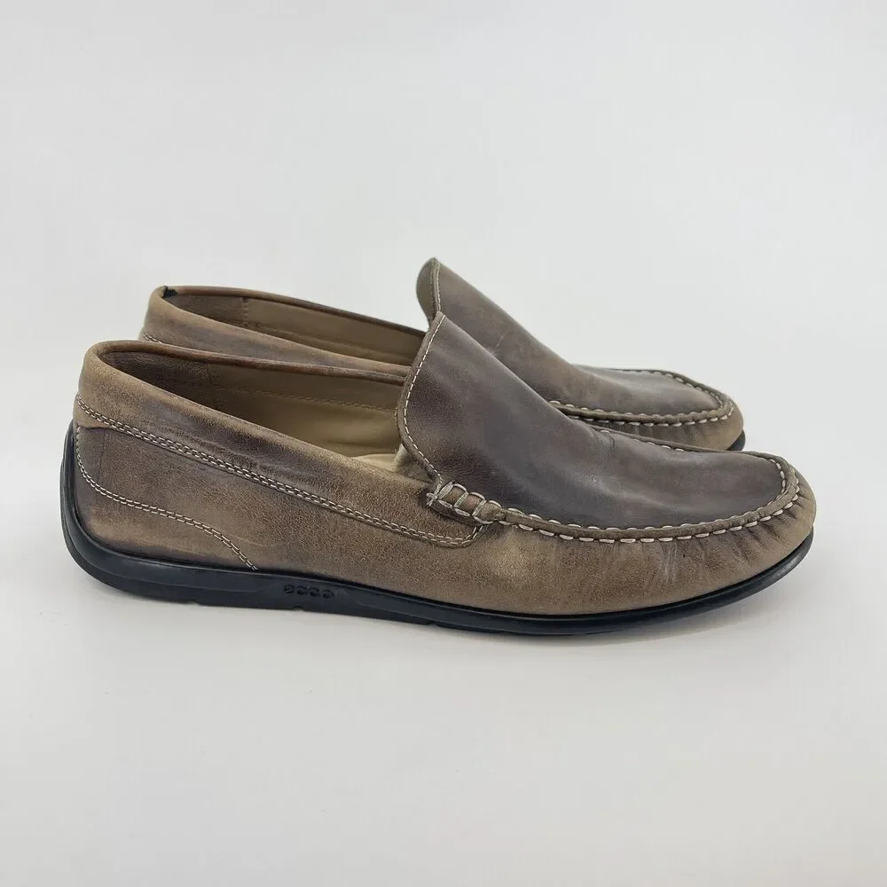 Ecco Men's 9 - 9.5 Brown Leather Driving Loafers Slip On Shoes EU Size 43